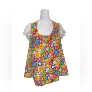 Handmade Women’s Floral 70’s Pattern Short Sleeve Blouse One Size